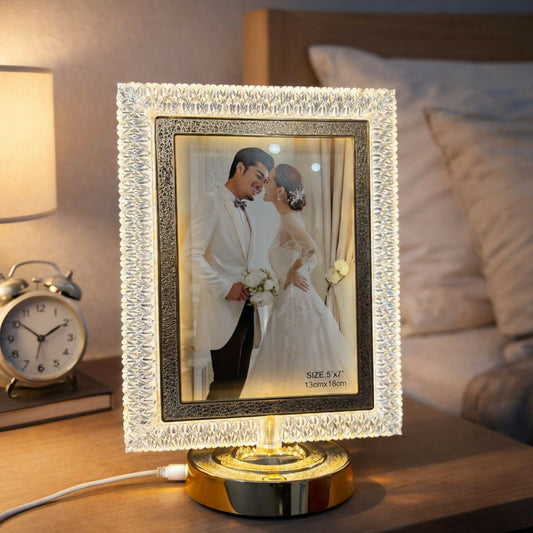 LED Crystal Photo Frame Lamp with Decorative Base | Table Night Light