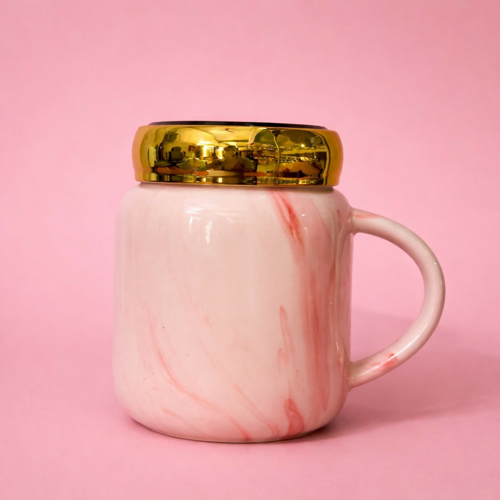 Mrs Printed Ceramic Mug with Lid, Gift Coffee Cup for Women