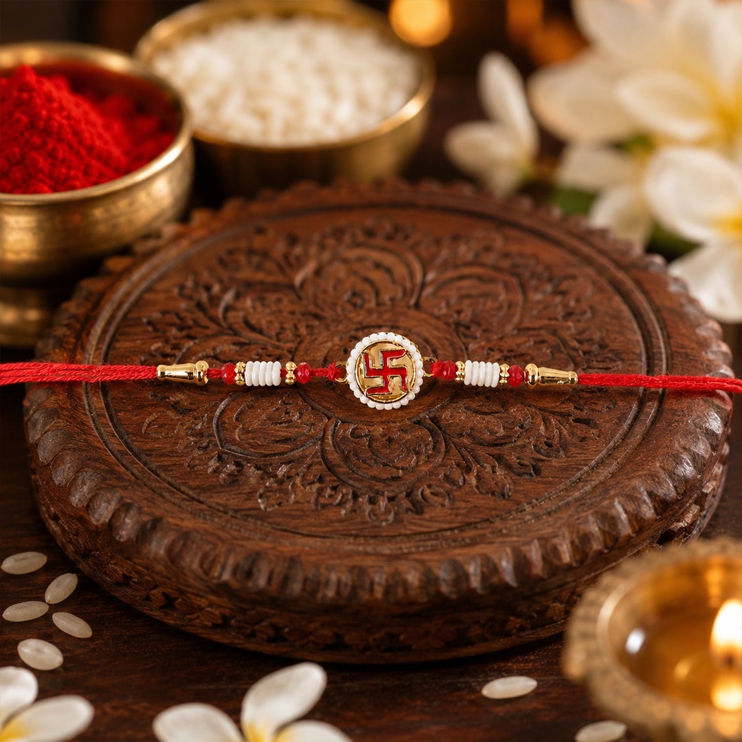 Traditional Rakhi with decorative beads and soft thread