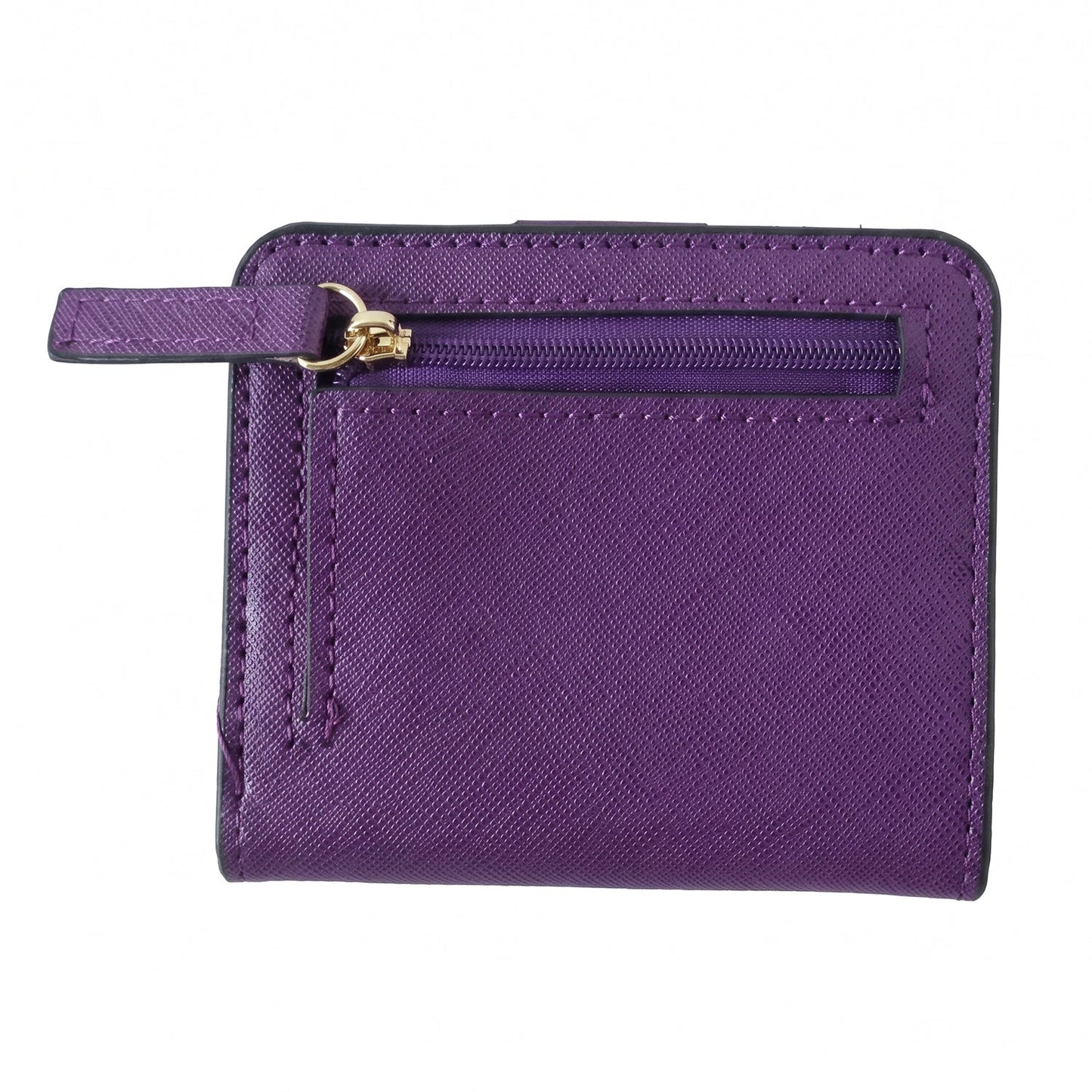 Compact PU leather wallet on white background