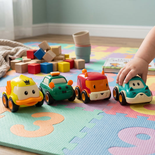 Funwoods Animal Cartoon Pull-Back Toy Car Set Cute Animal Design Friction Pull Back Mini Cars for Kids Playtime Gift Pack 4 Pc