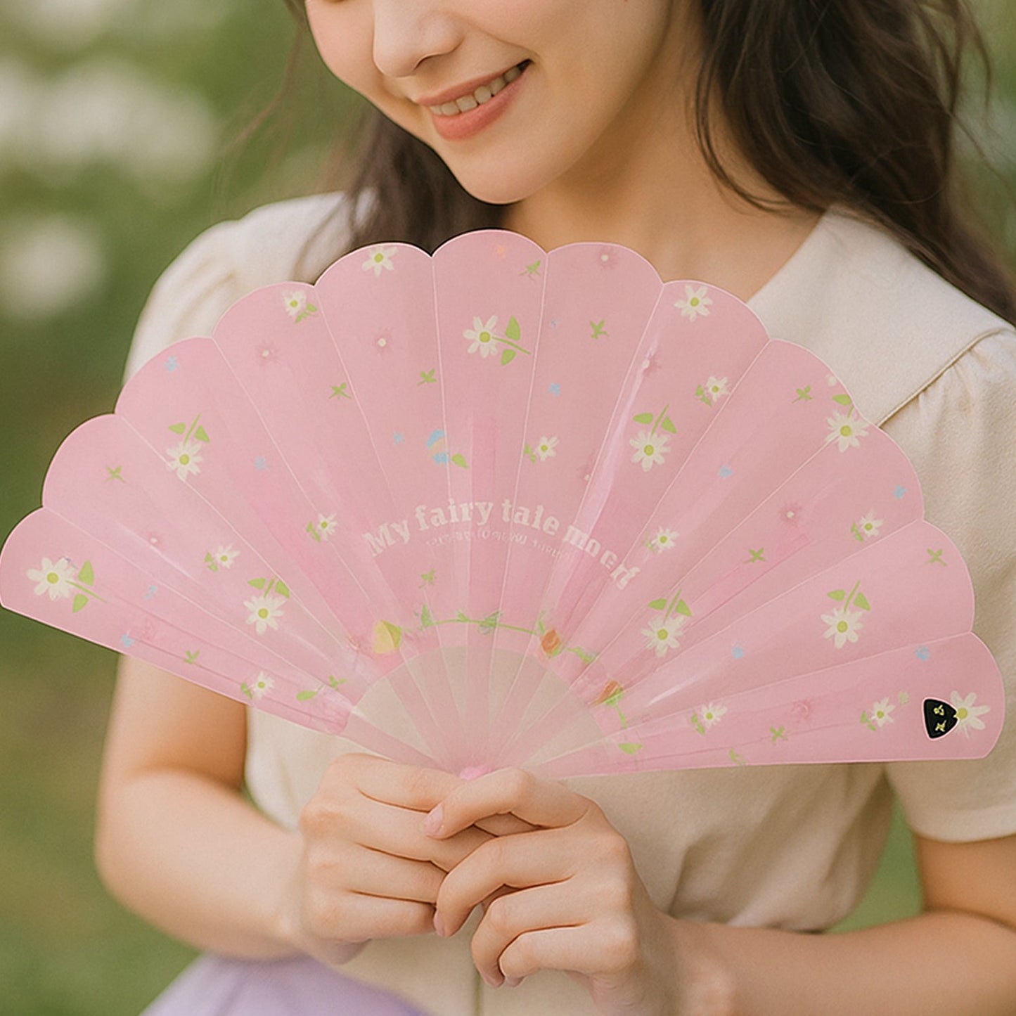 Foldable Hand Fan with Floral Print - (1 Pc)