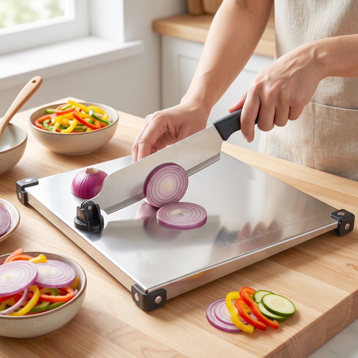 Stainless Steel 2 in 1 Cut and Chop Board with Knife and Sharpener (1 Set)