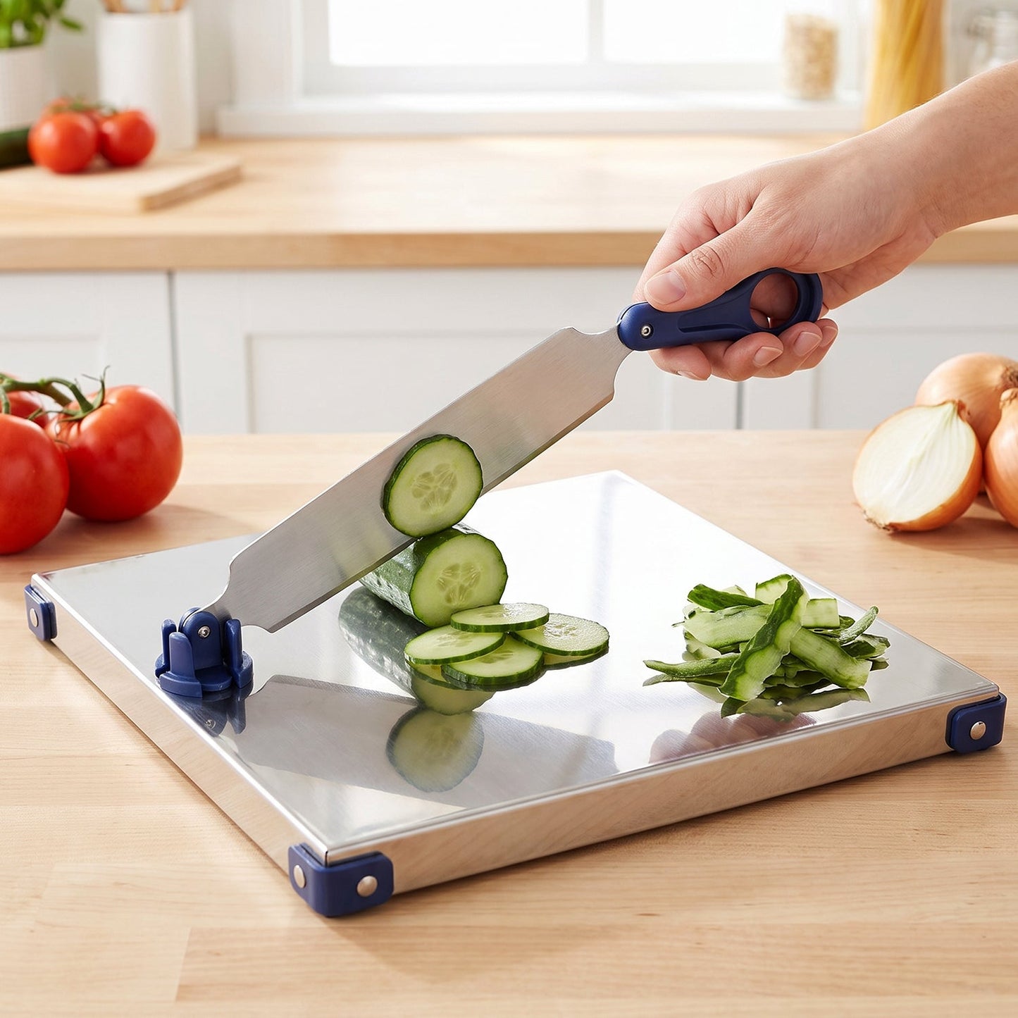 Stainless Steel 2 In 1 Cutting Chopping Board with Knife Finger Guard (1 Set)