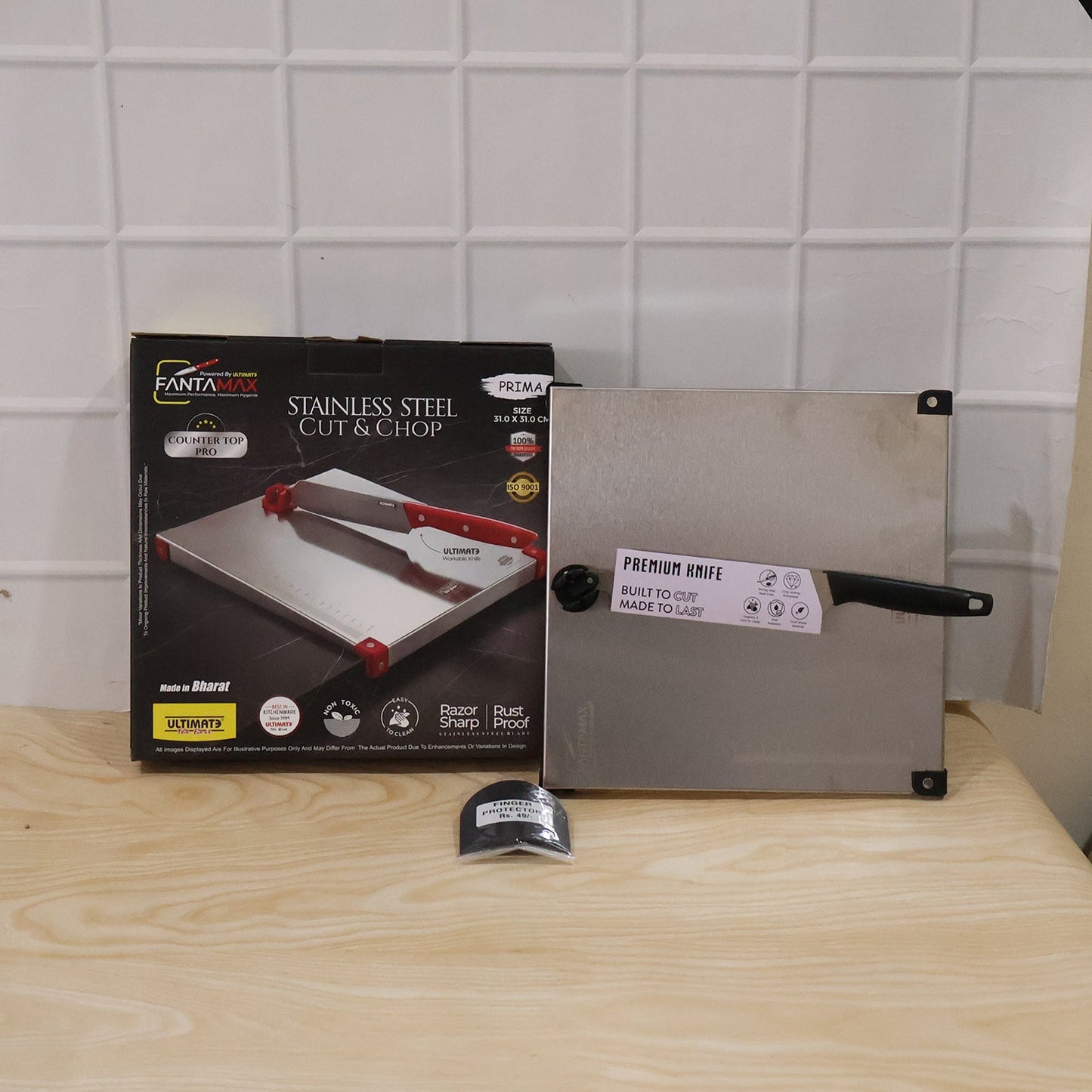 Stainless Steel 2 in 1 Cut and Chop Board with Knife and Sharpener (1 Set)
