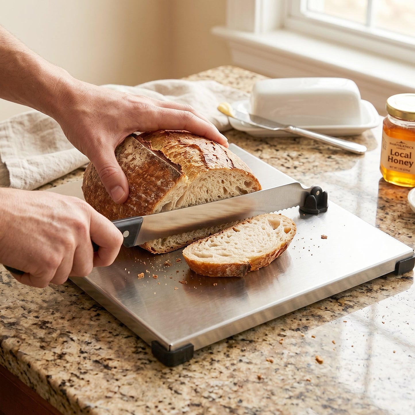 Stainless Steel 2 In 1 Cutting and Chopping Board with Built In Knife (1 Set)