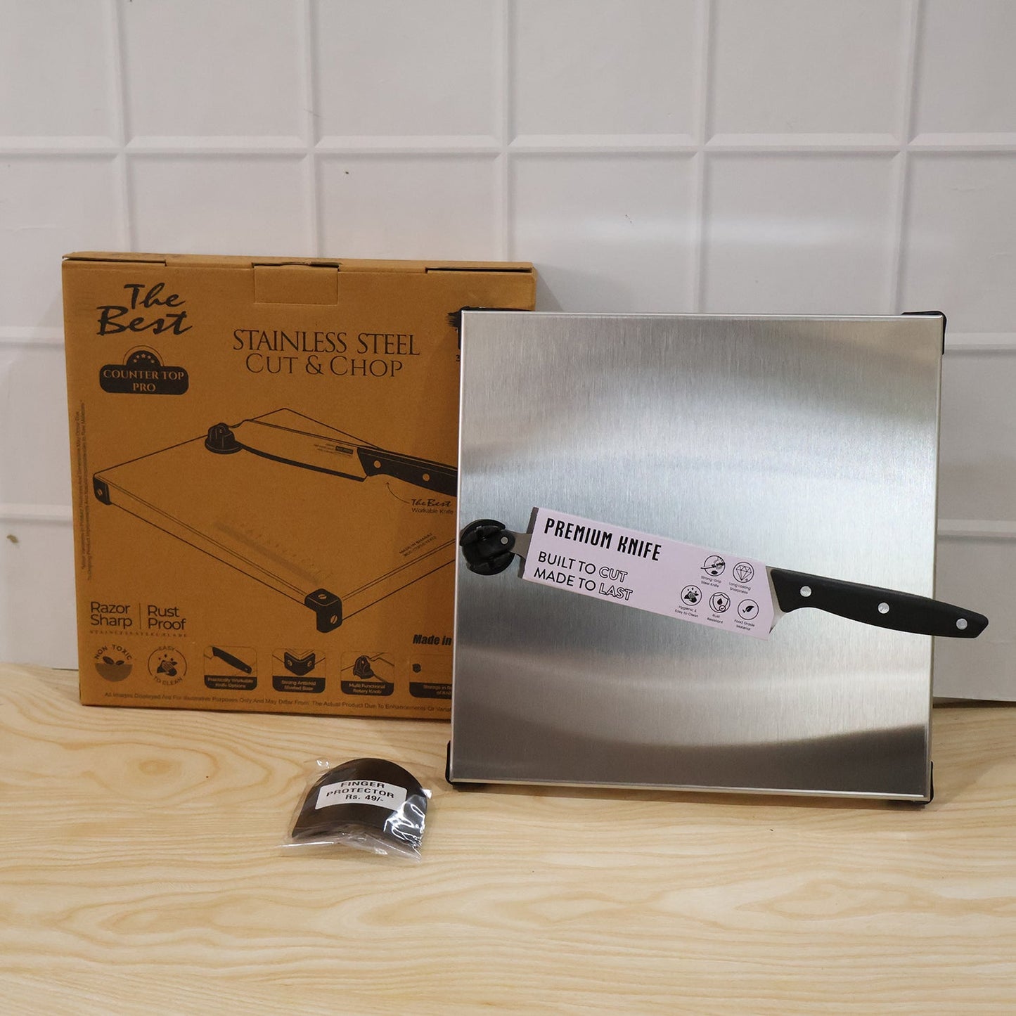 Stainless Steel 2 In 1 Cutting and Chopping Board with Built In Knife (1 Set)