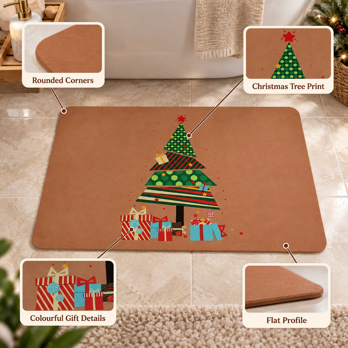 Christmas mat anti slip back detail