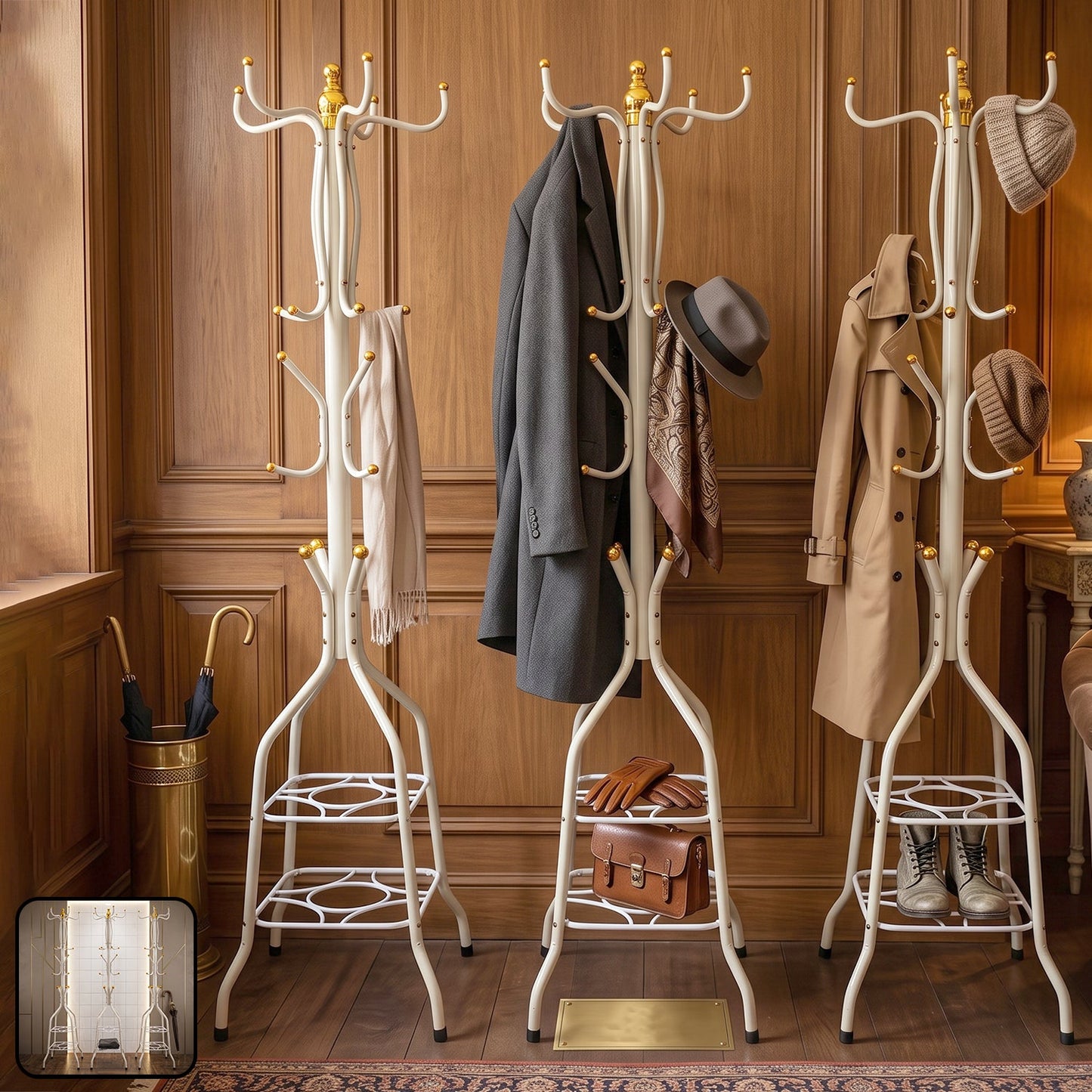 Metal Floor Standing Coat Rack Stand with Bottom Storage Shelf (1 Pc)