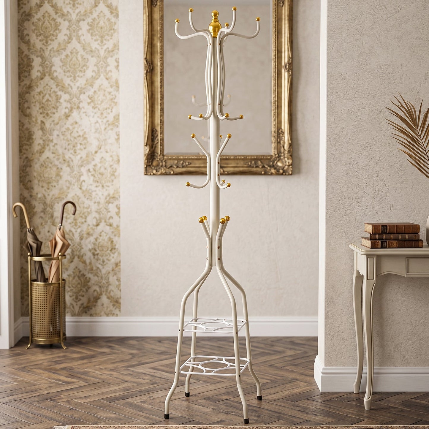 Metal Floor Standing Coat Rack Stand with Bottom Storage Shelf (1 Pc)