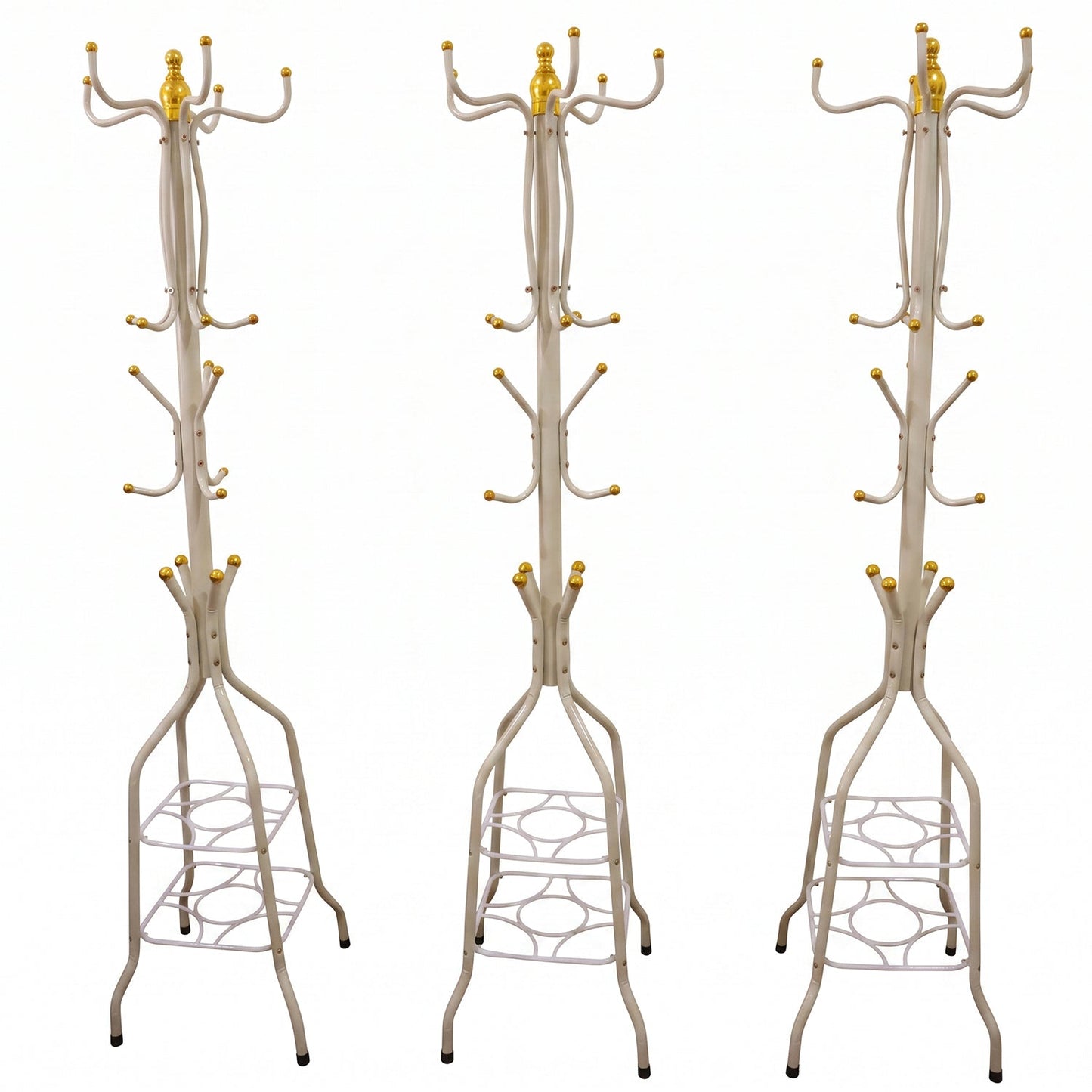 Metal Floor Standing Coat Rack Stand with Bottom Storage Shelf (1 Pc)