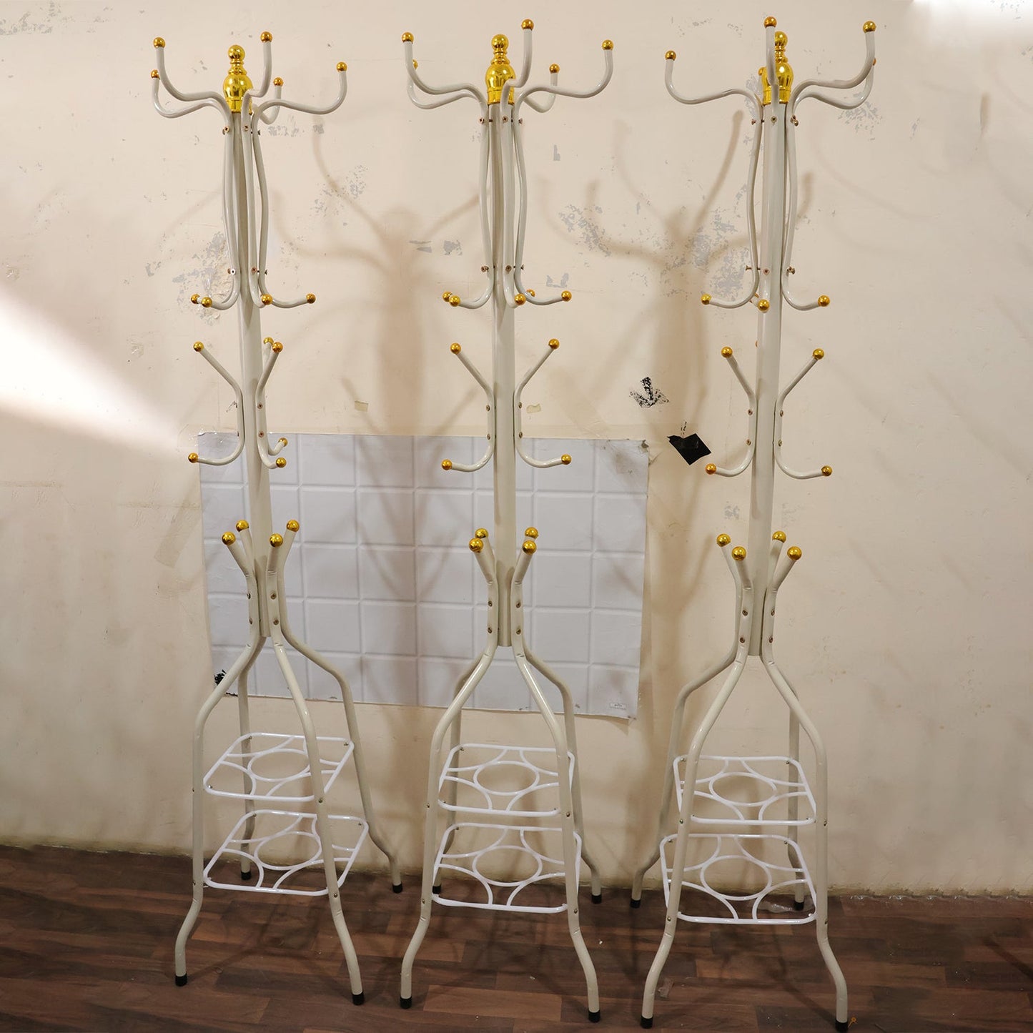 Metal Floor Standing Coat Rack Stand with Bottom Storage Shelf (1 Pc)