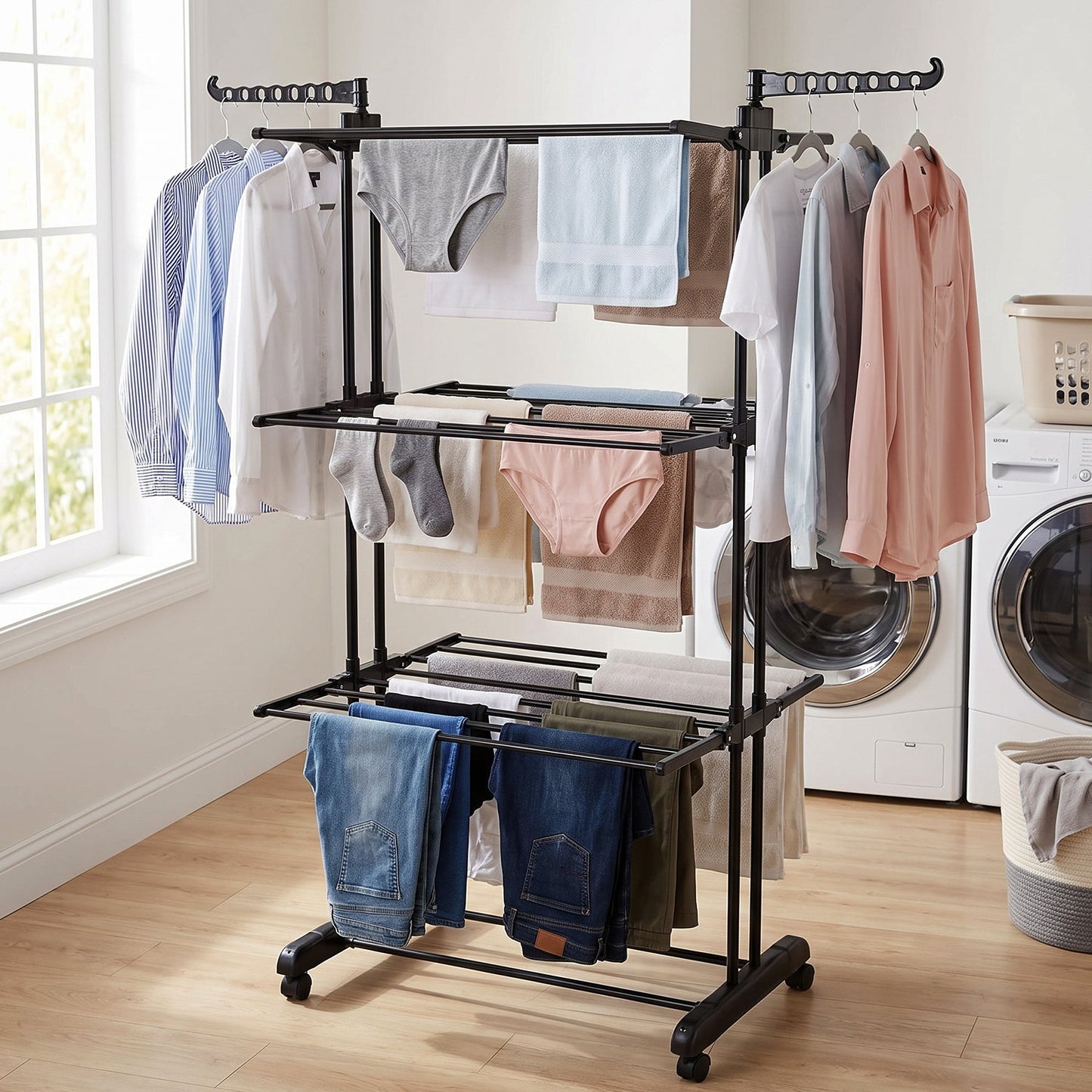 Expandable garment rack clothes hanging