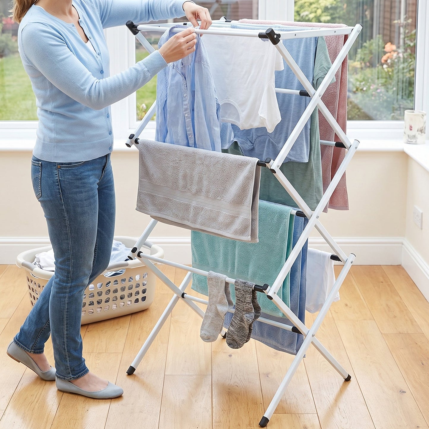 Space saving metal airer for indoor and outdoor drying