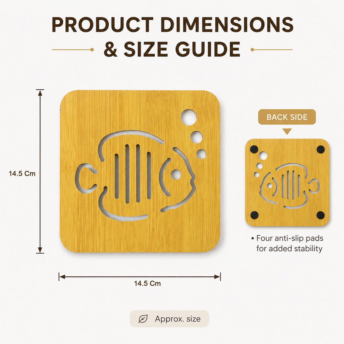 Square Wooden Coaster with Cut Out Design for Tea and Coffee (1 Pc)