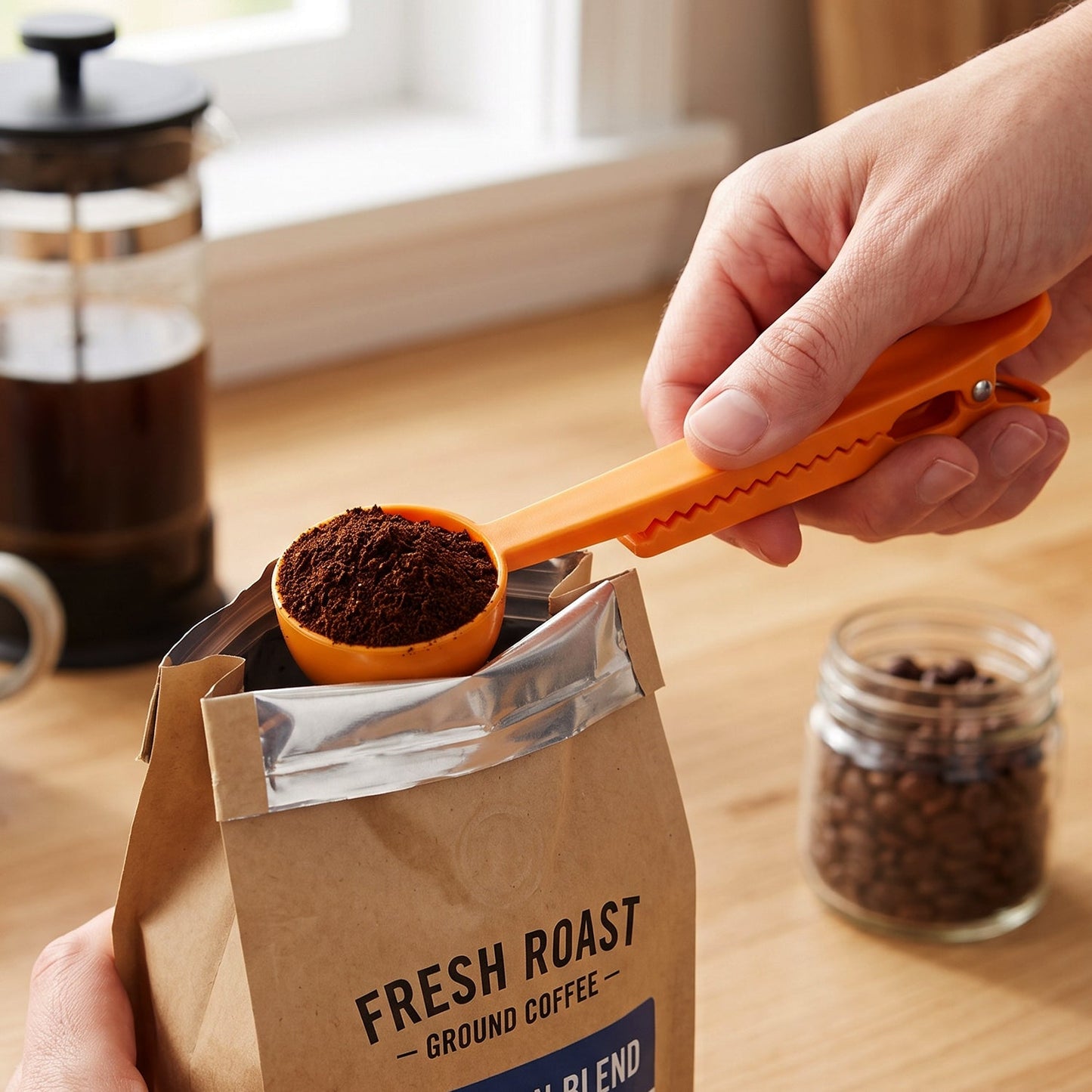 Scoop measuring out flour from a packet