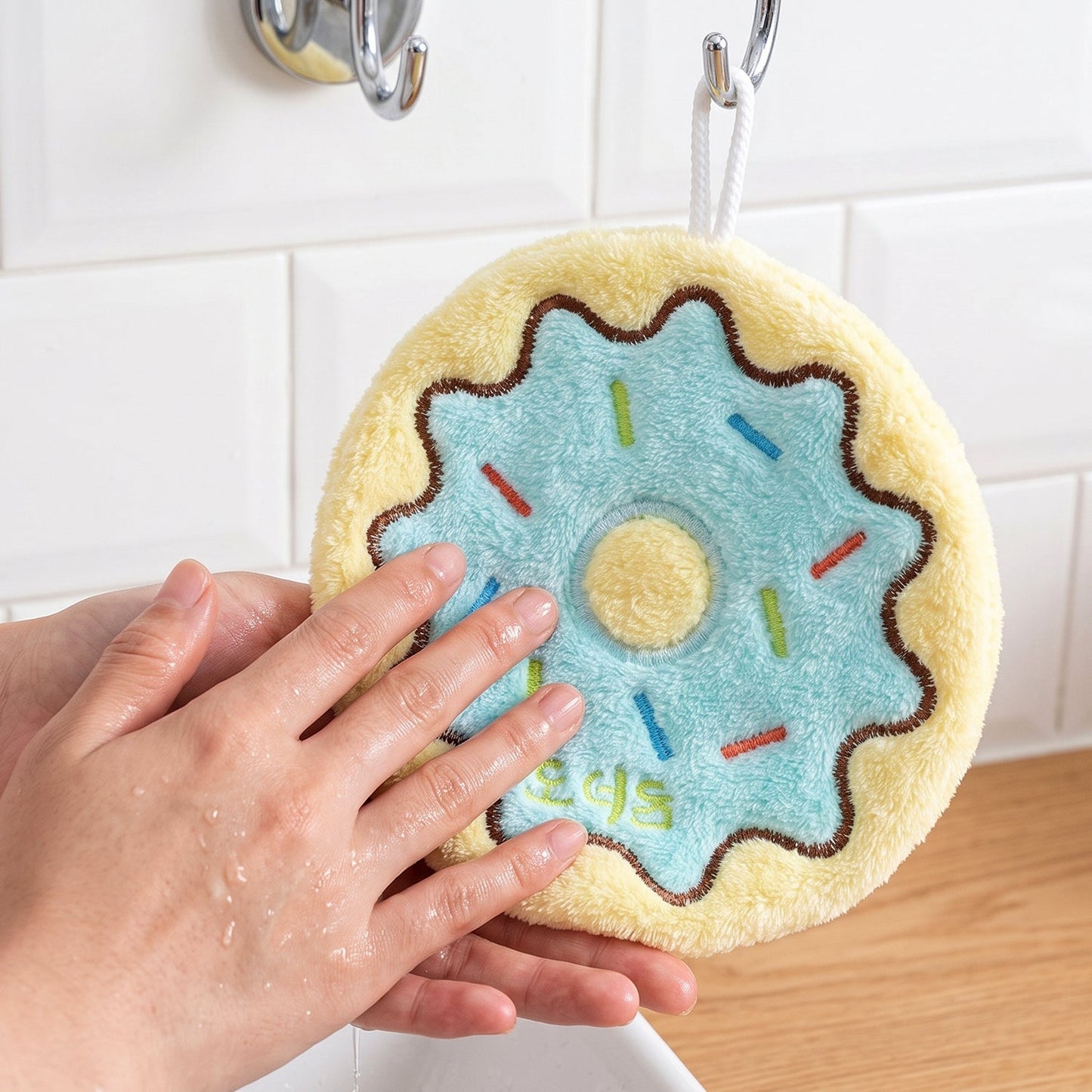 Cartoon Donut Microfiber Hanging Hand Towel Quick Dry Kitchen Cloth (1 Pc)