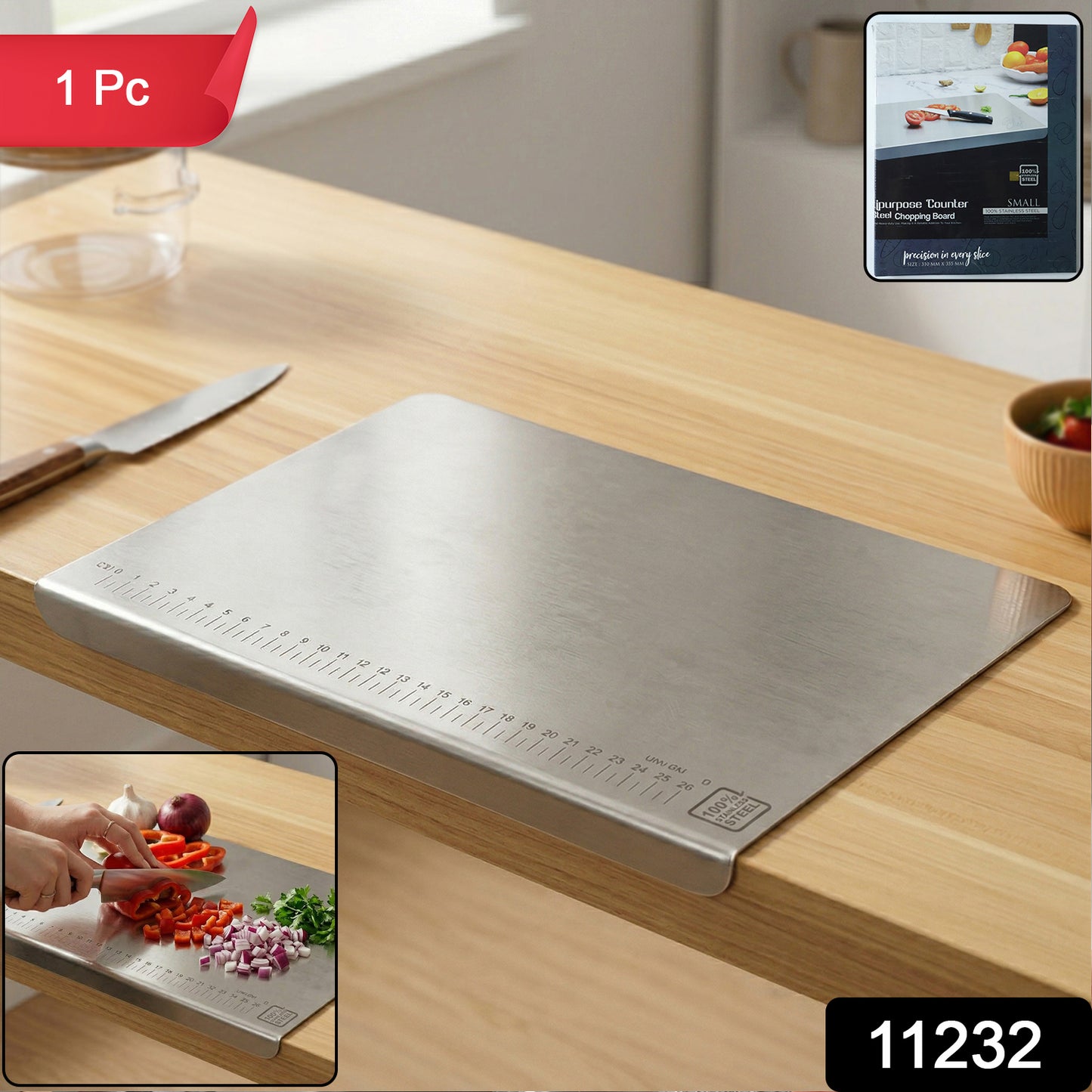 Stainless Steel Chopping Board 35.5x29 Cm, 1mm Thickness 1 Pc