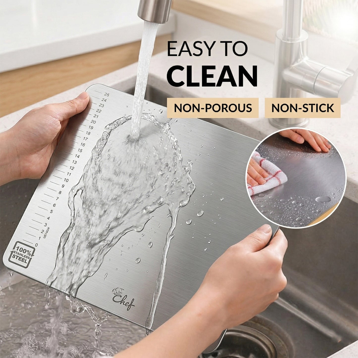 Stainless Steel Chopping Board 35.5x29 Cm, 1mm Thickness 1 Pc