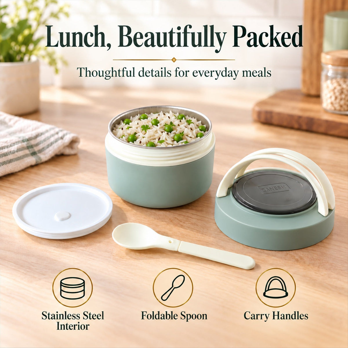Features of insulated airtight lunch box.