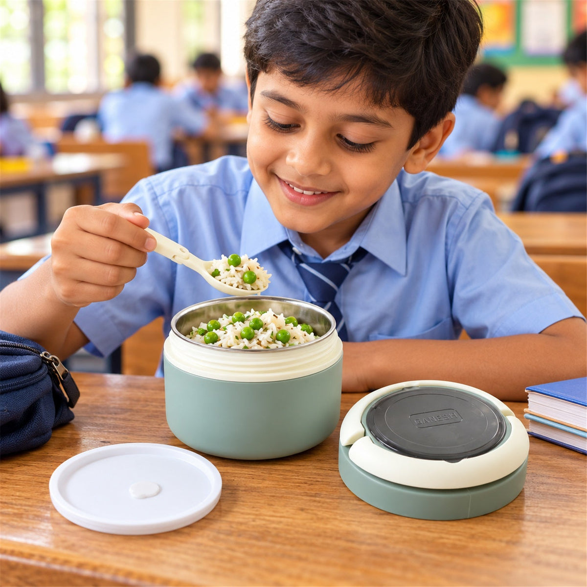 Overview of insulated airtight lunch box.