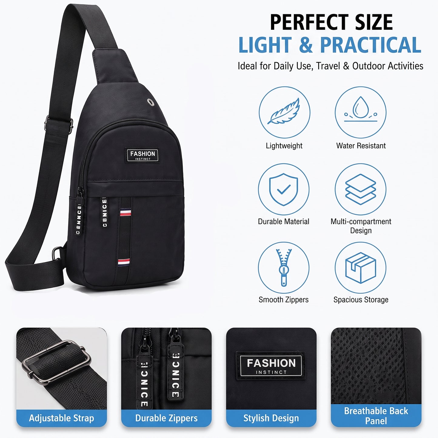 Waterproof Waist Bag, Shoulder Bags USB Charging Earphone Hook Sling Travel Bag (1 Pc / Mix Color)