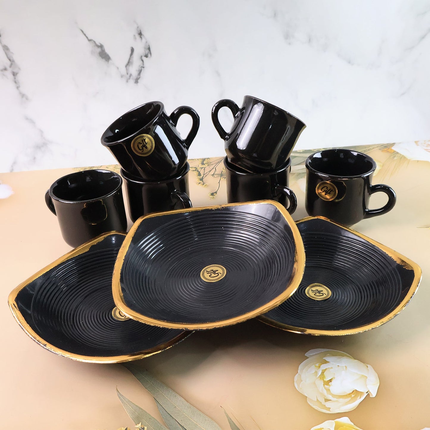 Sweet Buzz 9-Piece Seashell Ceramic Cup Set â€“ Ideal for Home & Gifts