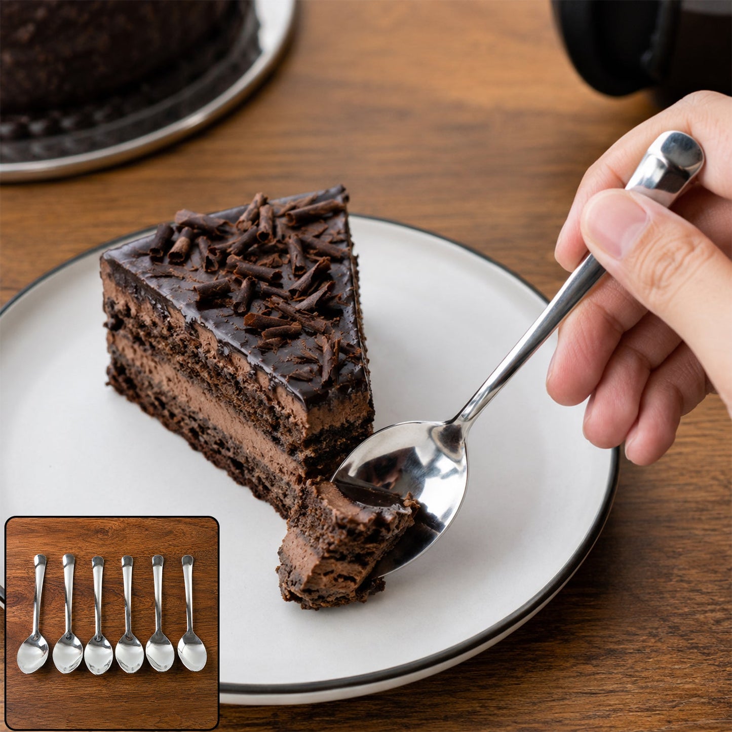 Apex stainless steel dessert spoon set with deep bowl