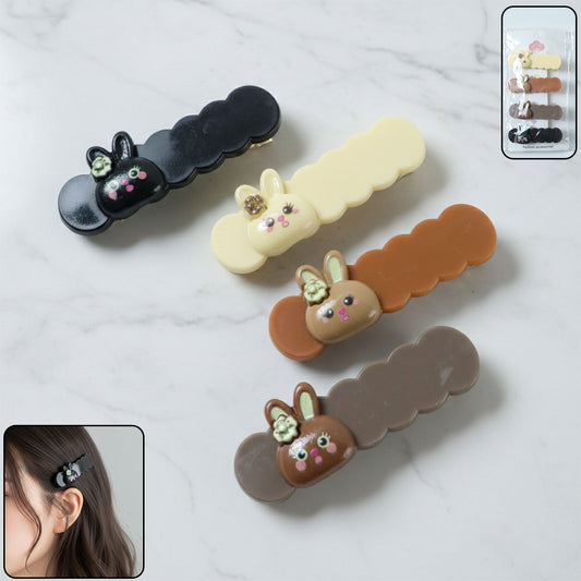 Cute Bunny Cartoon Decorative Hair Clips Set (4 Pc)