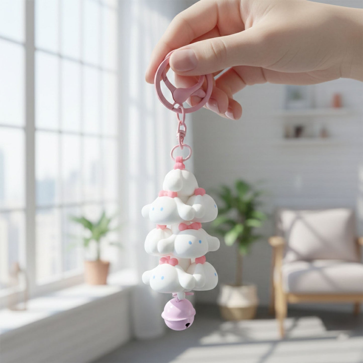 Cute Cartoon Cloud Stack Keychain with Bell (1 Pc , Mix Color)