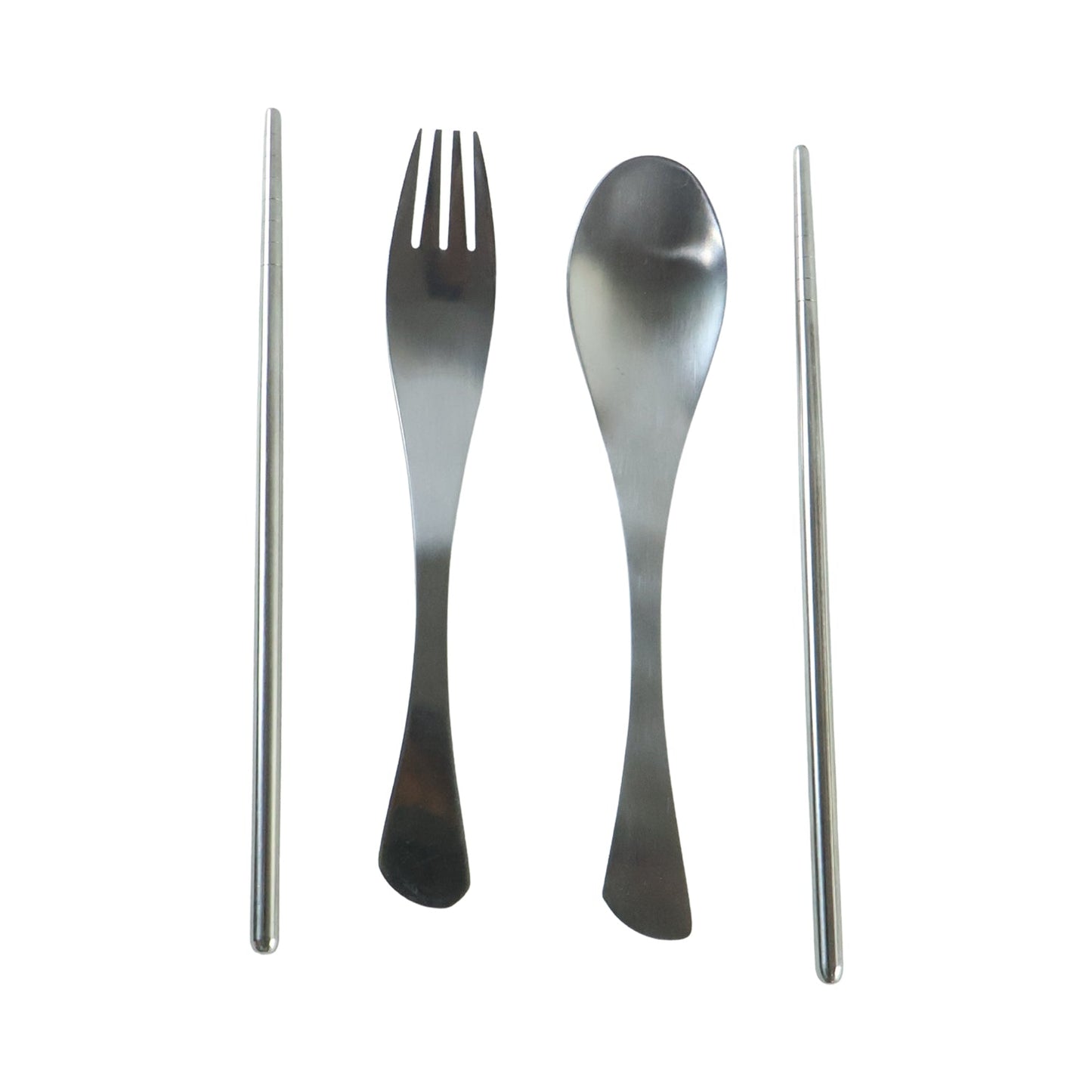4-in-1 Portable Cutlery Set with Pouch, Steel Spoon Fork and Chopsticks (1 Set)