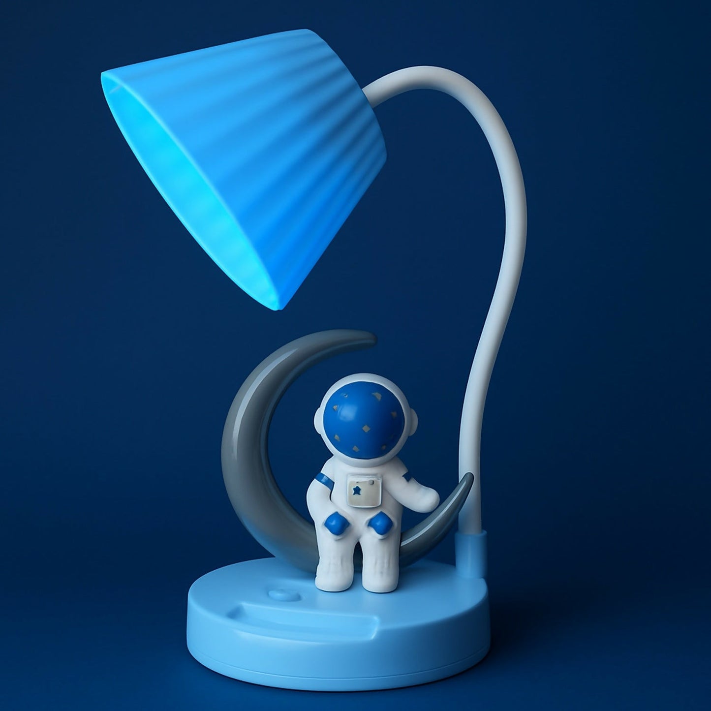 Blue Astronaut Moon LED Table Lamp, USB Rechargeable Kids Night Light