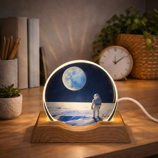 LED Acrylic Lamp with Wooden Base Night Light