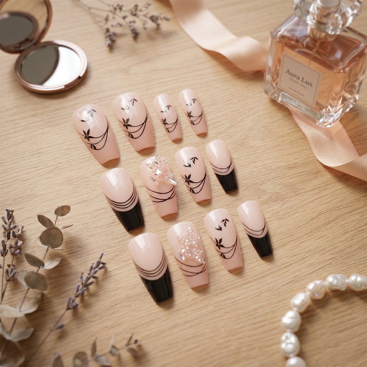 Premium Burgundy Artificial Nai fake nails- (Mix Design / 1 Set)