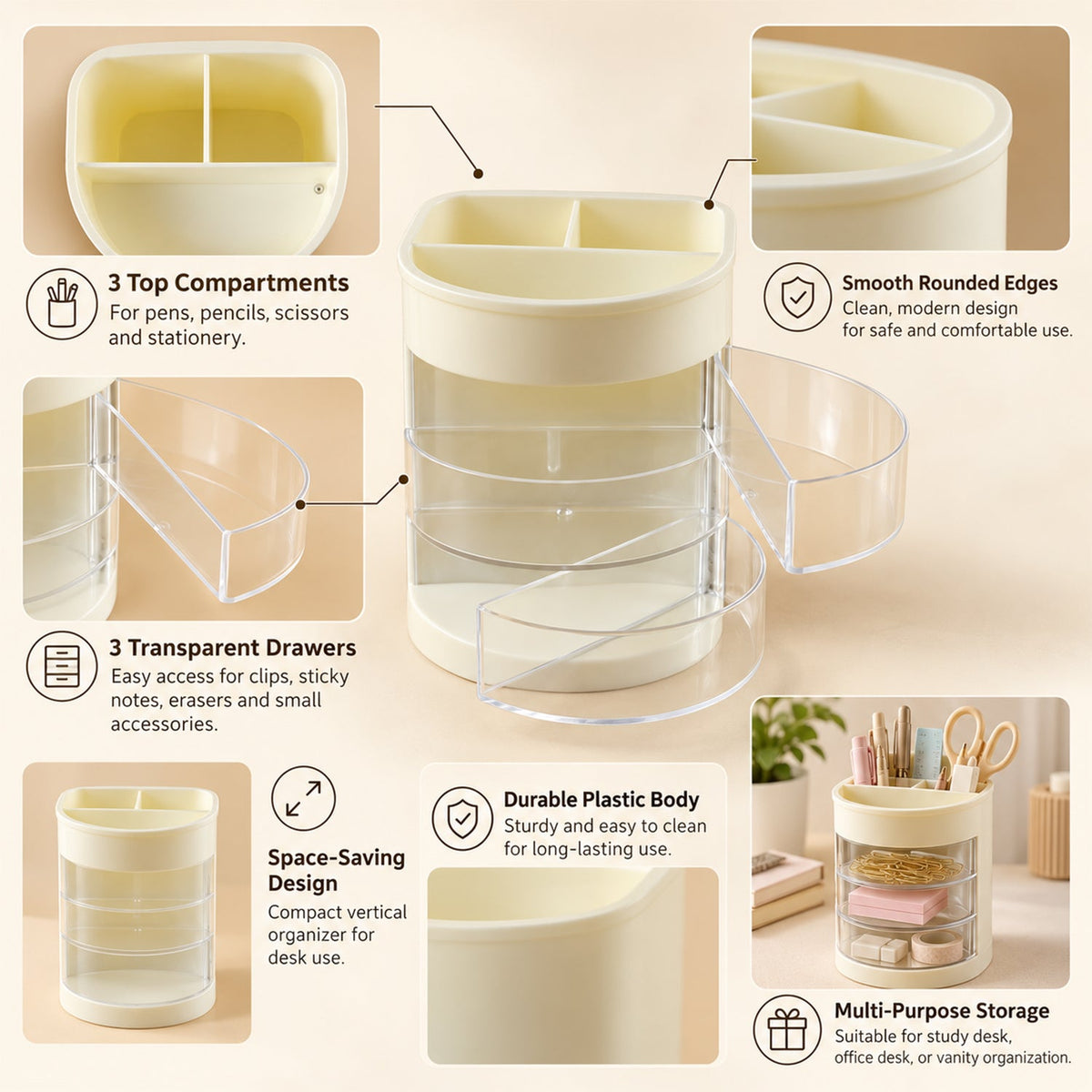 Pen holder compartments view