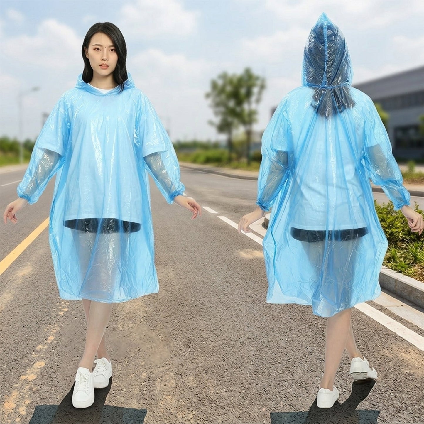 Disposable Rain Coat with Hood Waterproof Plastic Poncho Unisex (1 Pc)