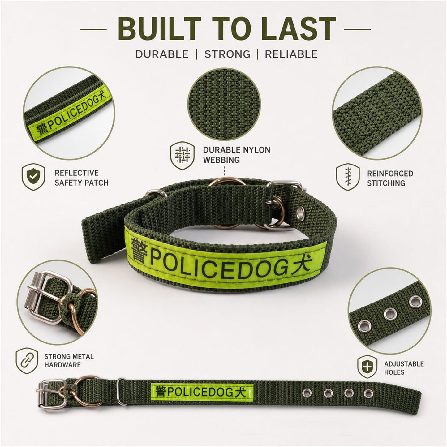 Heavy Duty Nylon Dog Collar with Metal Buckle Reflective Adjustable (1 Pc)
