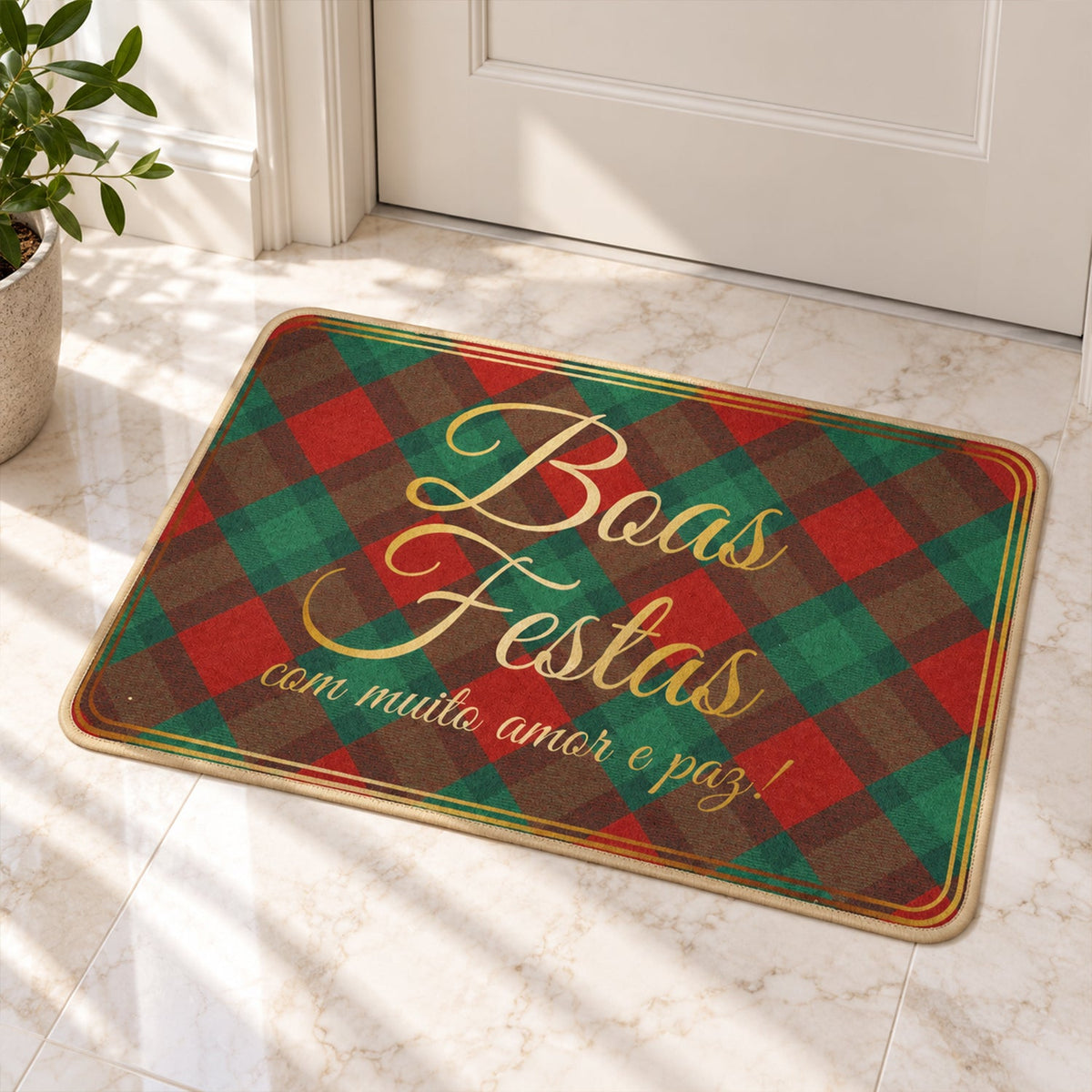 Check print floor mat white bg