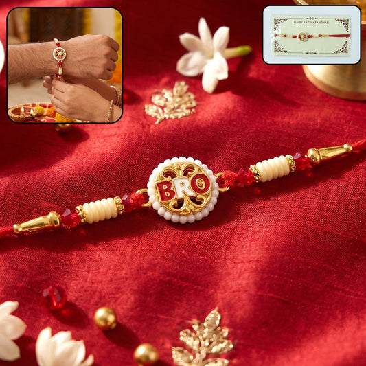 Bro Letter Designer Rakhi with decorative beads on soft thread