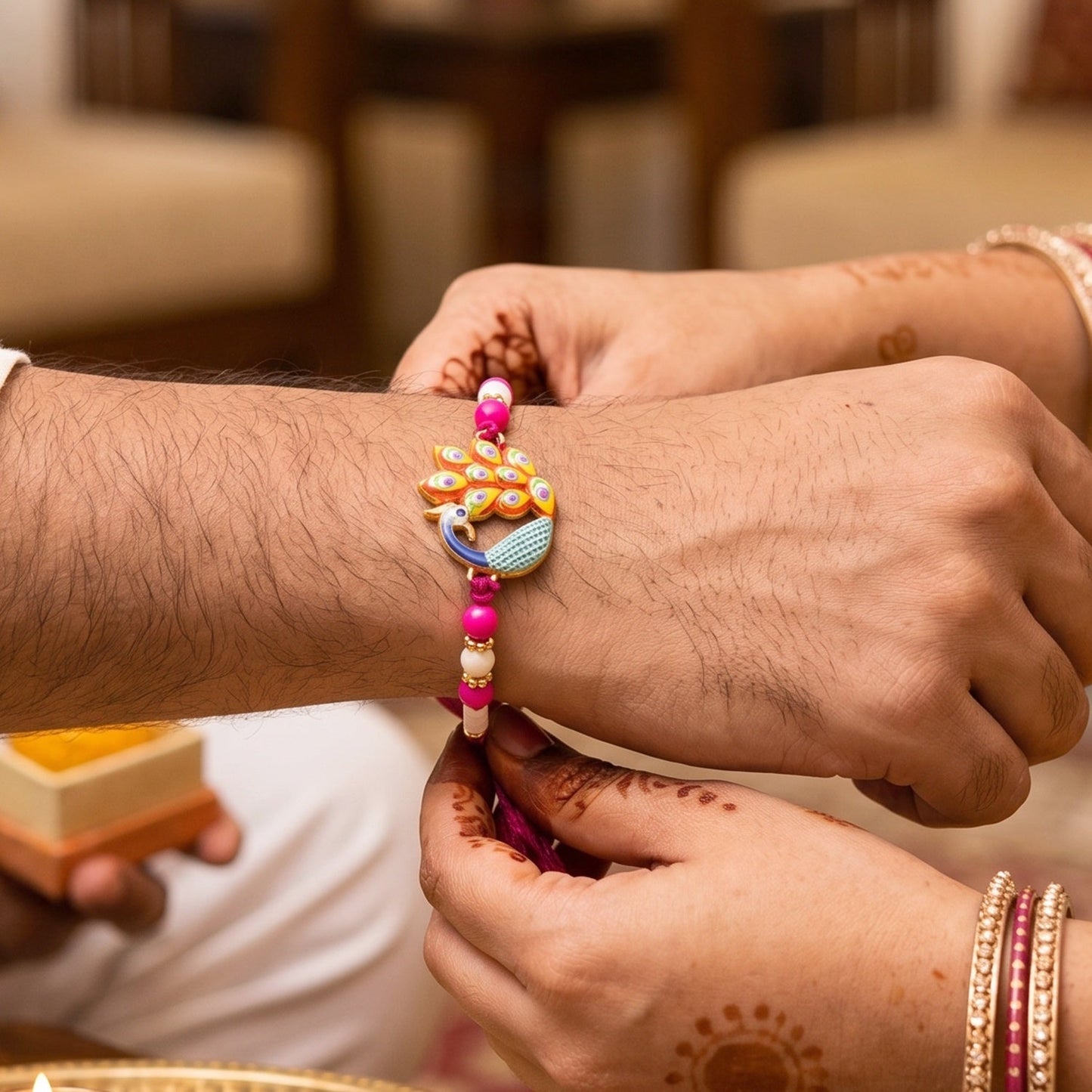 Elegant Peacock Meenakari Rakhi showcasing craftsmanship