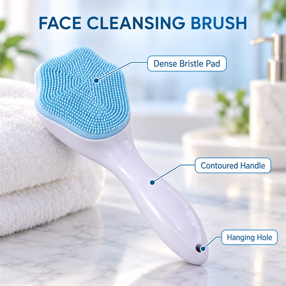 Silicone Face Scrubber Brush with Handle for Facial Cleansing & Massage (1 Pc)