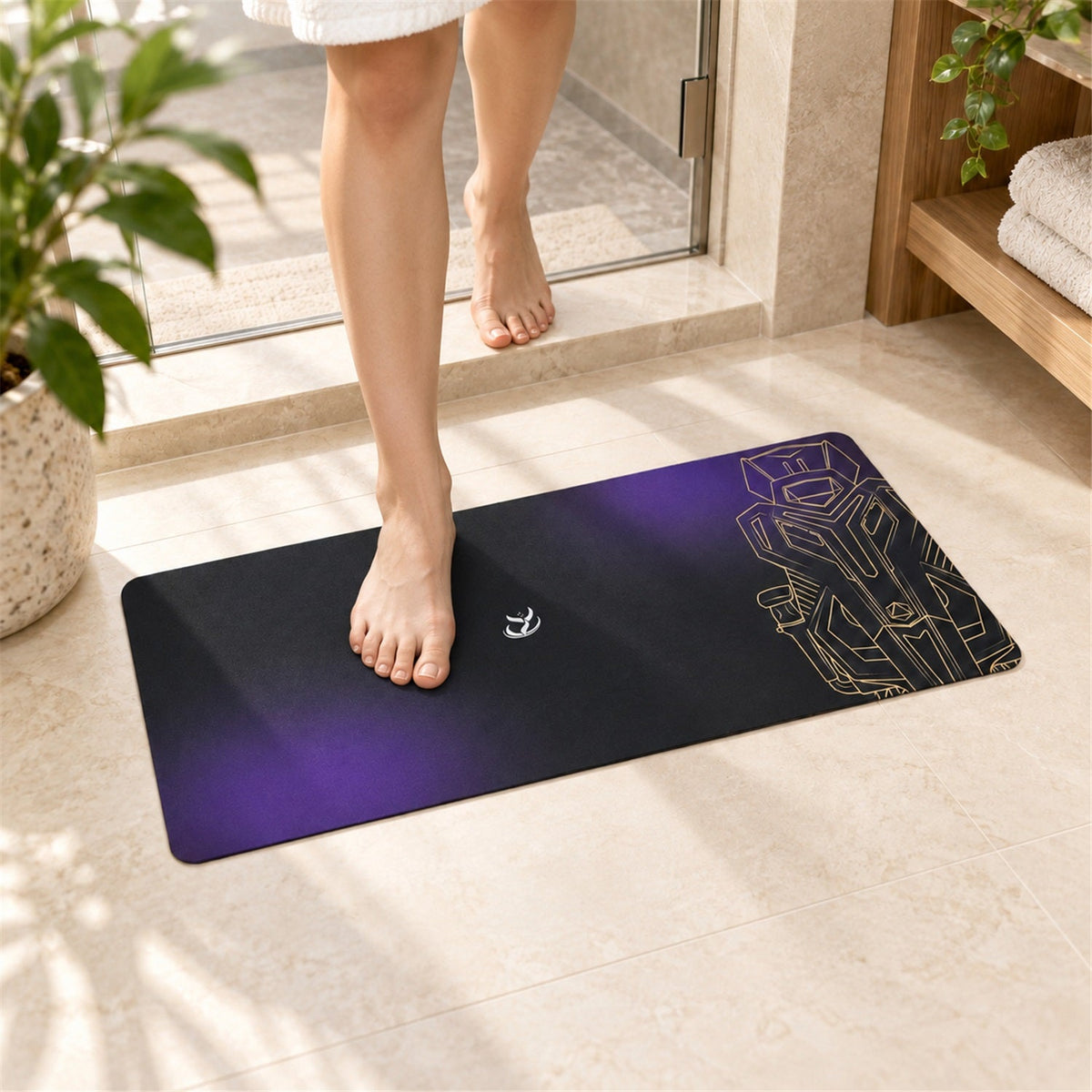 Purple black gradient bath runner gold line