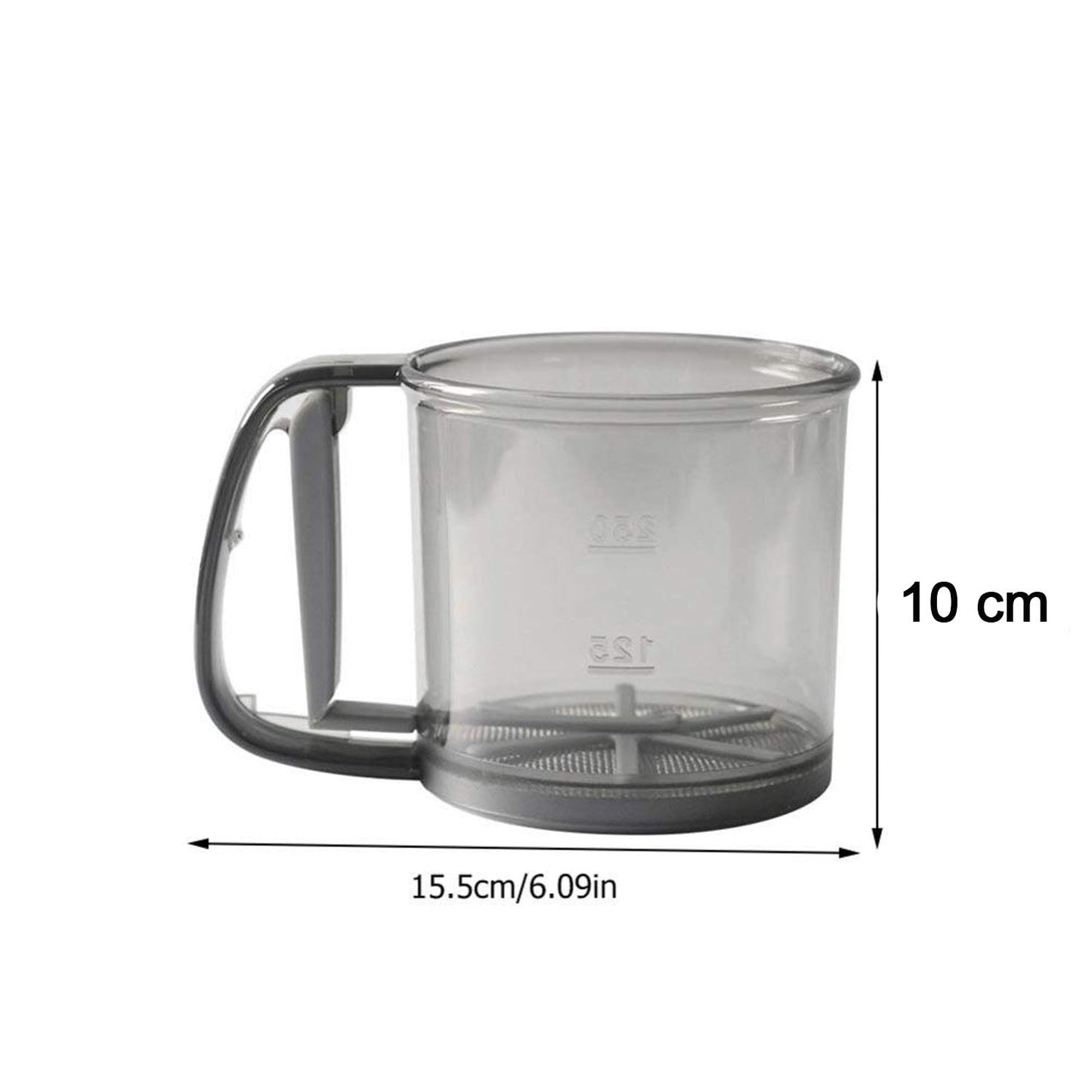 Plastic Flour Sieve Cup with Handle and Fine Mesh Filter for Kitchen Baking