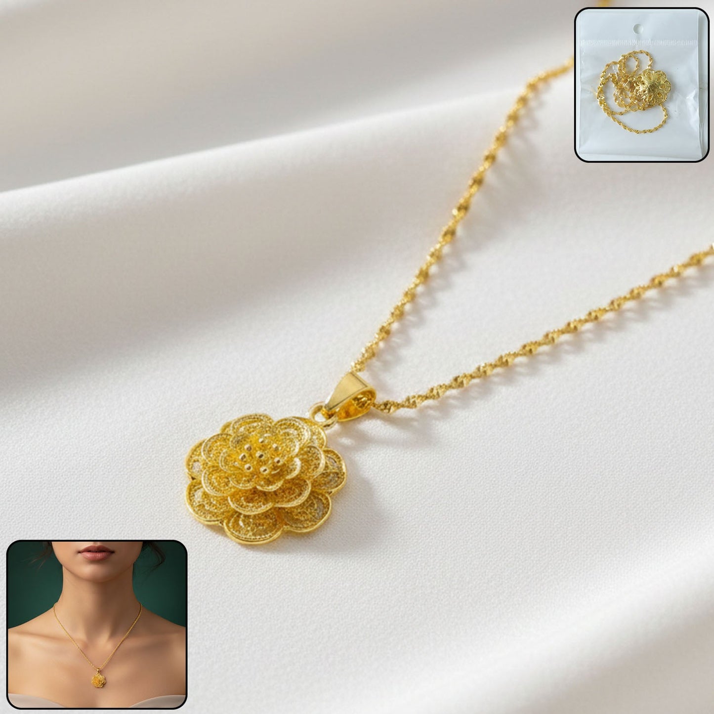 Elegant Floral Design Gold Plated Pendant Necklace (1 Pc)