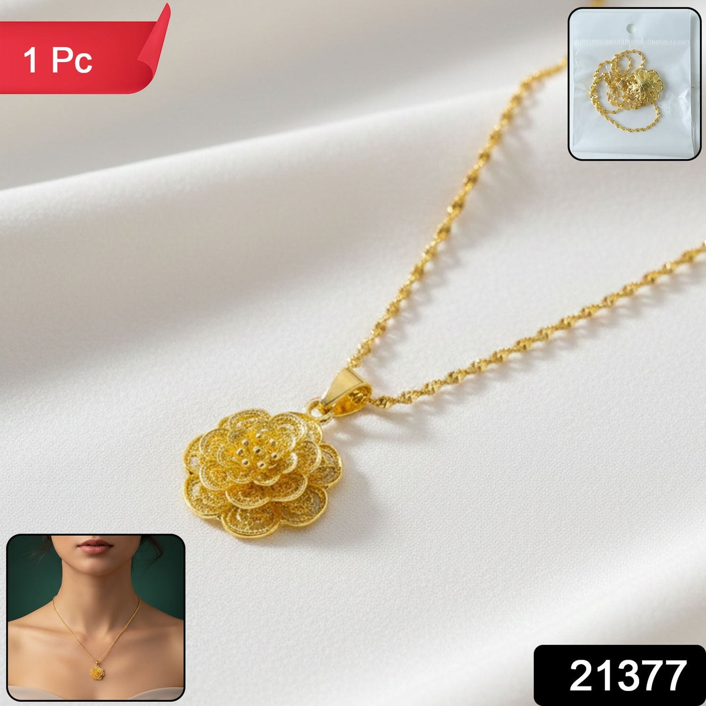 Elegant Floral Design Gold Plated Pendant Necklace (1 Pc)