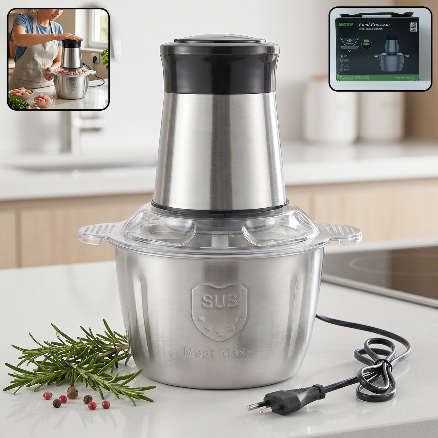 Electric SS food processor 2 litre stainless steel chopper mixer grinder