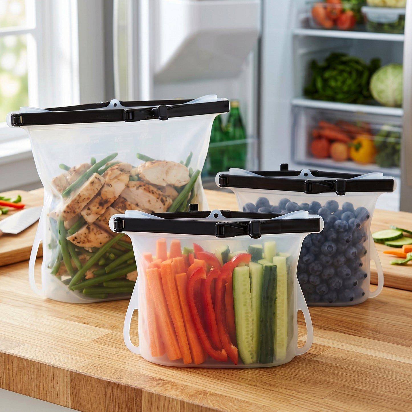 Silicone Food Storage Bags - Set of 3 Keepers for Fruits, Vegetables, Snacks