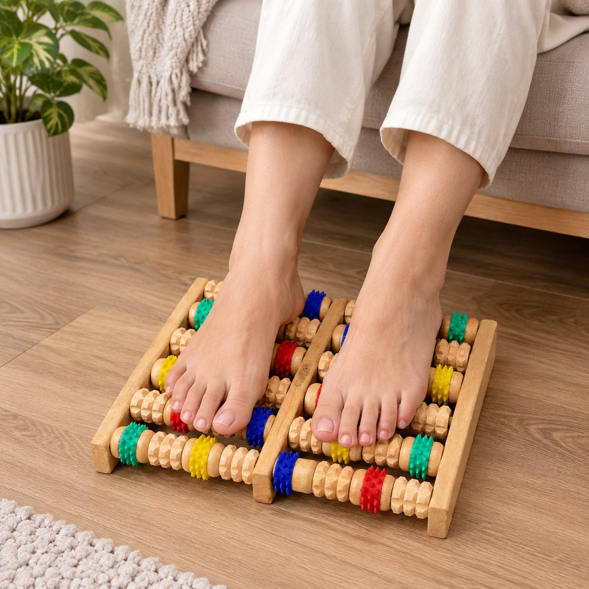 Wooden Acupressure Foot Massager Roller Board 25 x 20 Cm (1 Pc)