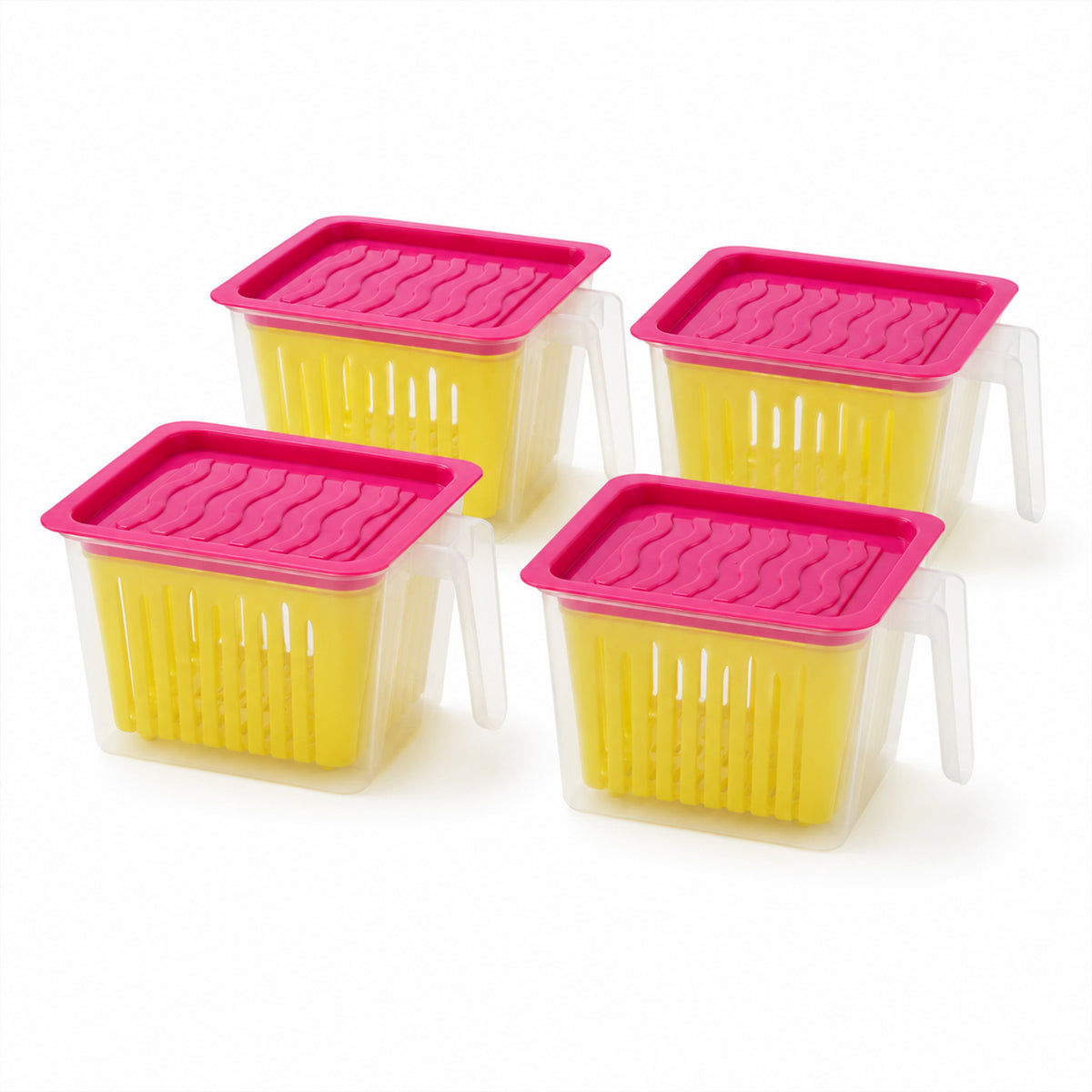 Fridge Storage Containers with Handle Plastic Storage Container for Kitchen(4 Pcs Set)