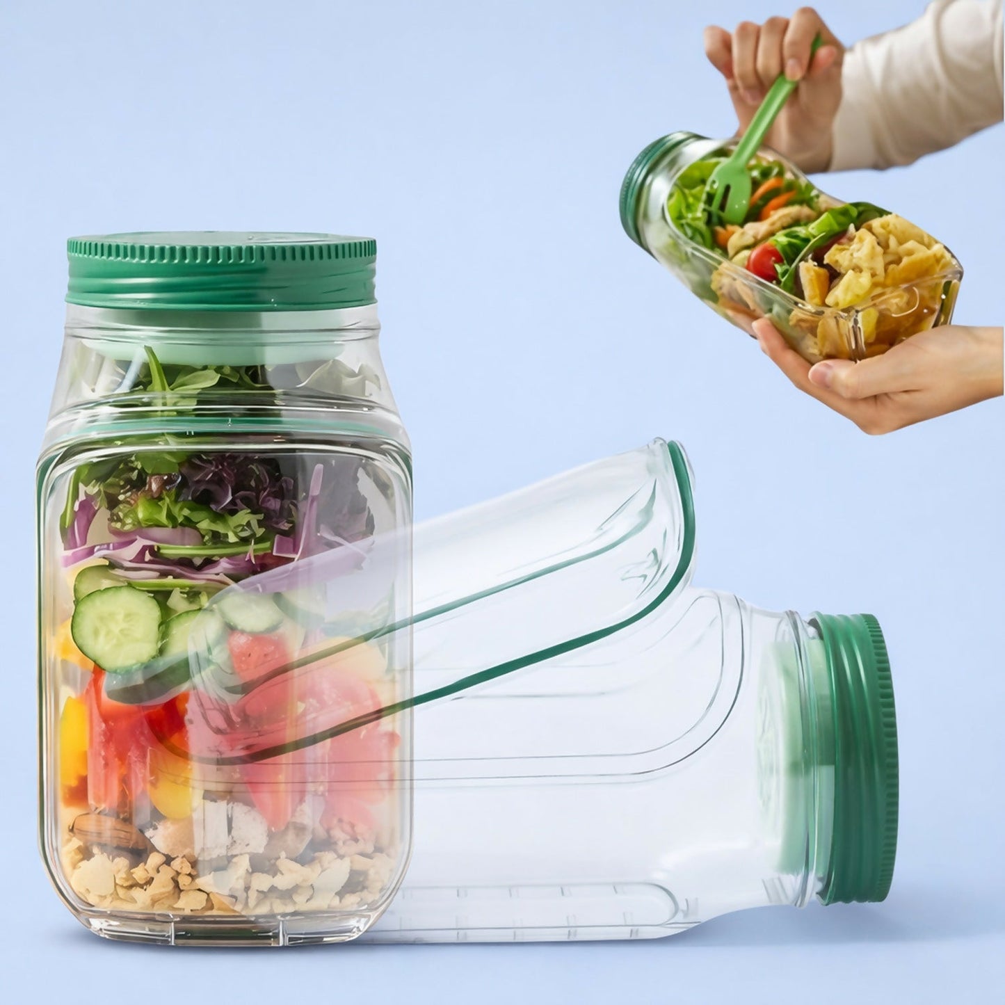 DeoDap Leakproof Salad Container Jar with Dressing Cup - key feature close-up